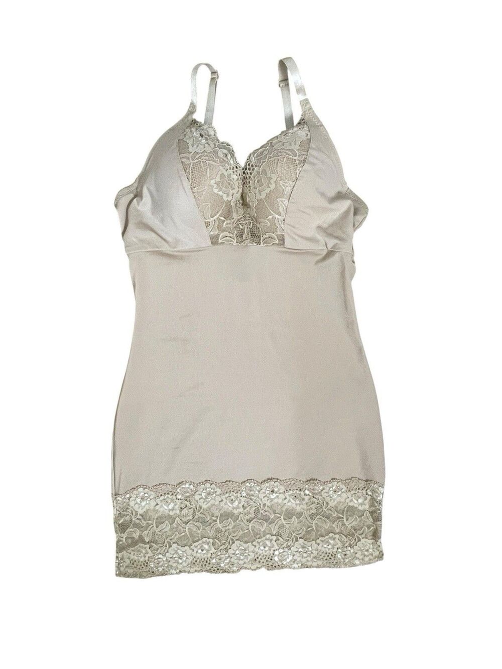 Velvet Kitten Lace Trim Shapewear Slip Dress Cami Nude Beige Size M